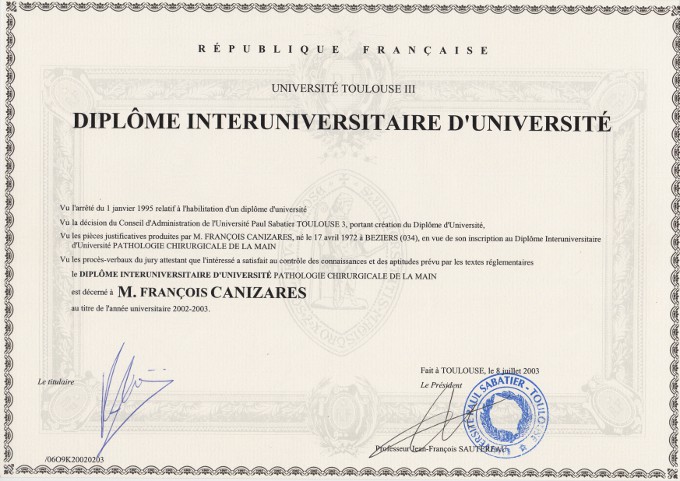 Diplôme inter universitaire chirurgie de la main